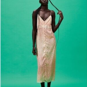 Zara Satin Floral Slip Midi Dress